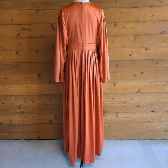 Vintage Maxi Dress Rust 70's Handmade Wide Sleeve Boho Fall Holiday MCM Prairie - Picture 2 of 6